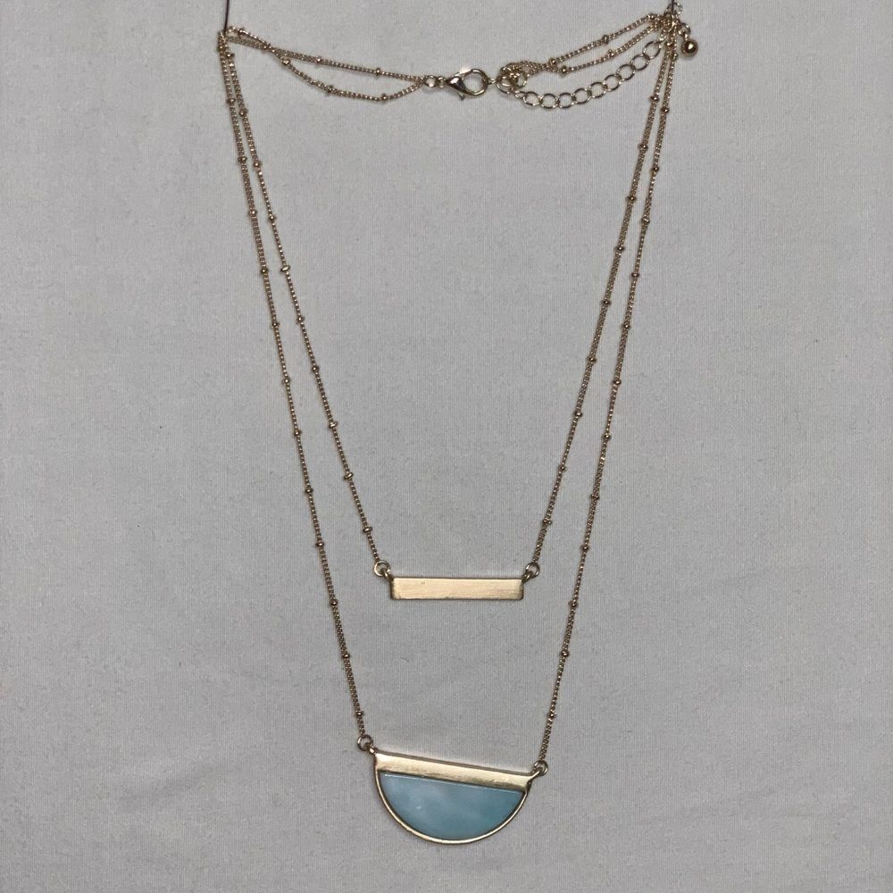 Reversible Gold Bar Necklace Jewelry Half Circle Pendant Double Strand Trendy